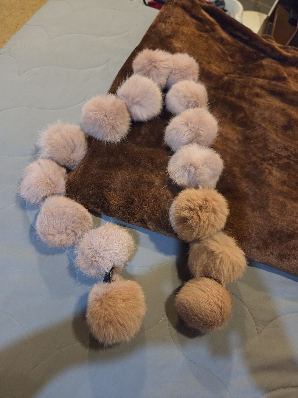 Rabbit Fur Pom Pom Scarf - Blush and Camel